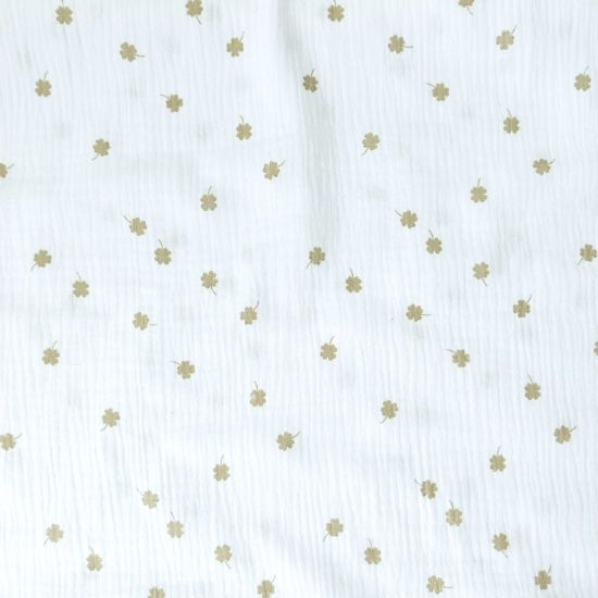 Luftig leiLuftig leichter Musselin in offwhite mit Gluecksklee gemustertchter Musselin in Bio Qualität in offwhite mit Gluecksklee gemustert