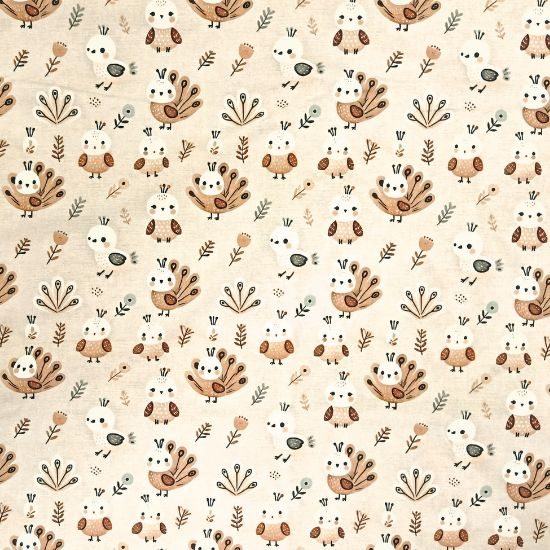 Kuschelweicher Jersey in sand melange mit kleinen Pfauen gemustert