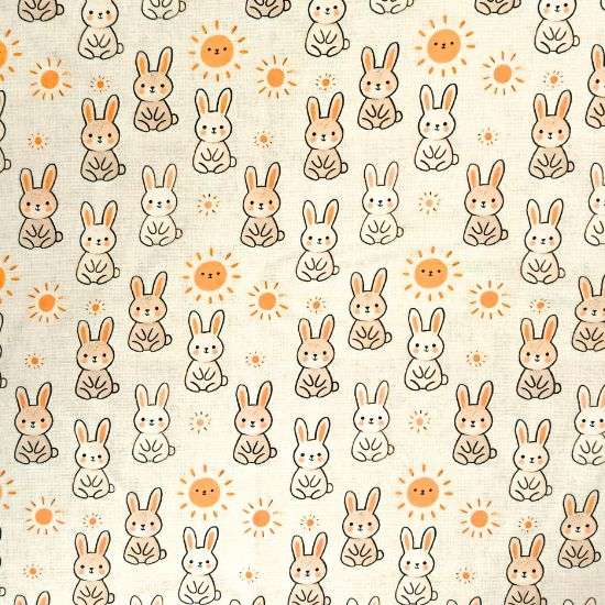 Kuschelweicher Jersey in ecru mit kleinen Sonnenhäschen gemustert