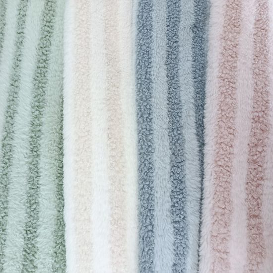 Superflauschiger Teddystoff in rosa, gestreift