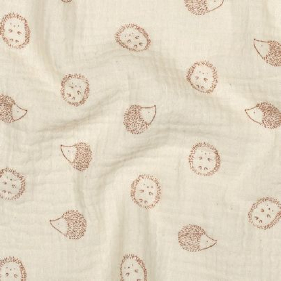 Weich fallender Musselin in ecru mit niedlichen Igeln gemustert
