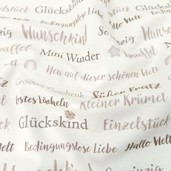 Weicher Baumwolljersey mit Babywords gemustert