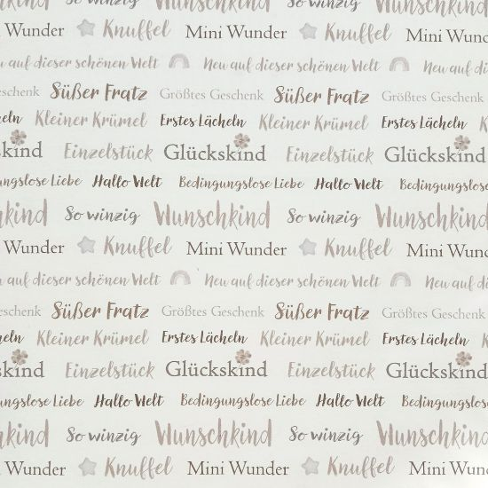 Weicher French Terry in ecru mit Herzensworten gemustert