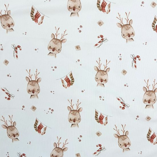 Weicher Ribjersey in offwhite mit süßen Rentierköpfen gemustert