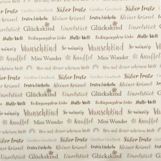 Weicher French Terry in ecru mit Herzensworten gemustert