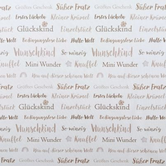 Weicher Ribjersey in zartnougat mit Herzensworten gemustert