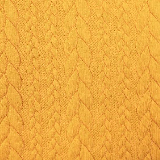 Jacquard Stoff mit Zopfmuster in senfgelb