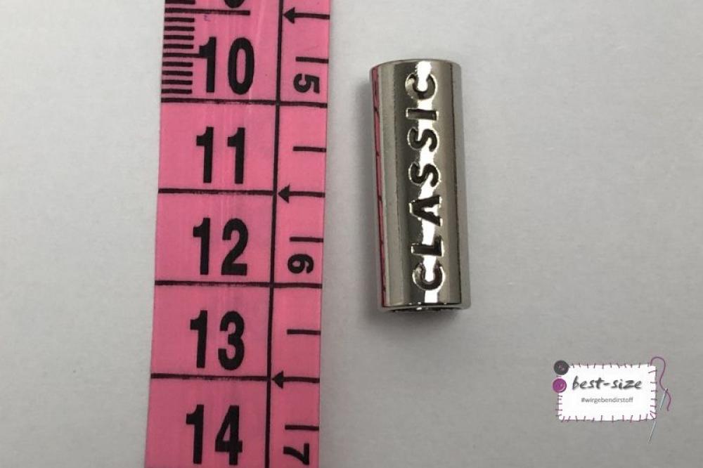 metallkordelende in silber mit 8mm Durchmesser mit Maßband links zur Größeneinordnung