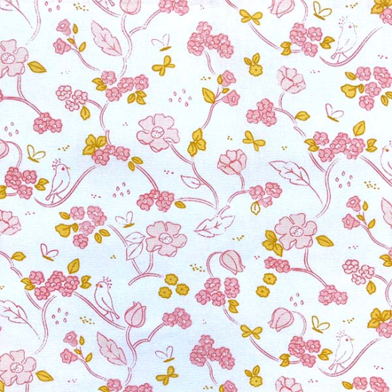 Baumwollstoff mit pinken und gelben Blumen