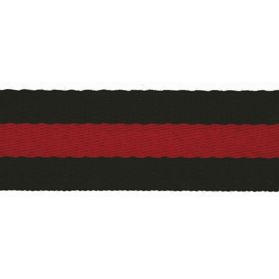 Gurtband aus Baumwollmix in schwarz gemustert mit einem breiten roten Mittelstreifen