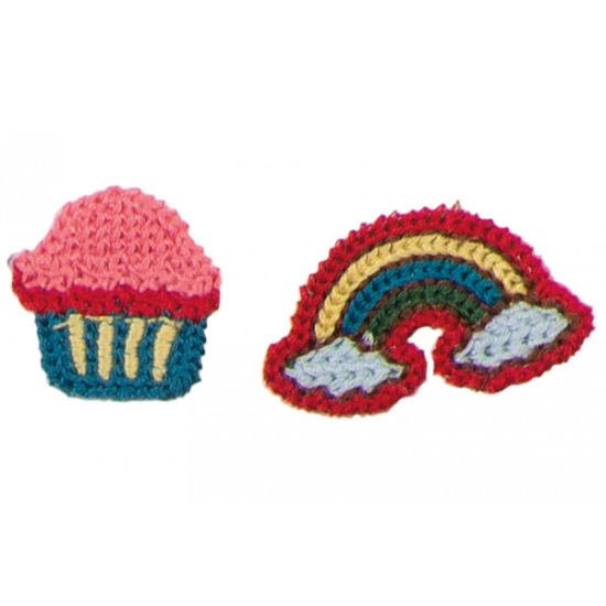 Baumwollpatches mit einem Cupcakemotiv und einem Regenmotiv