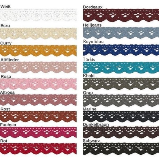baumwollspitzenband in verschiedenen Farben mit einer Breite von 15mm