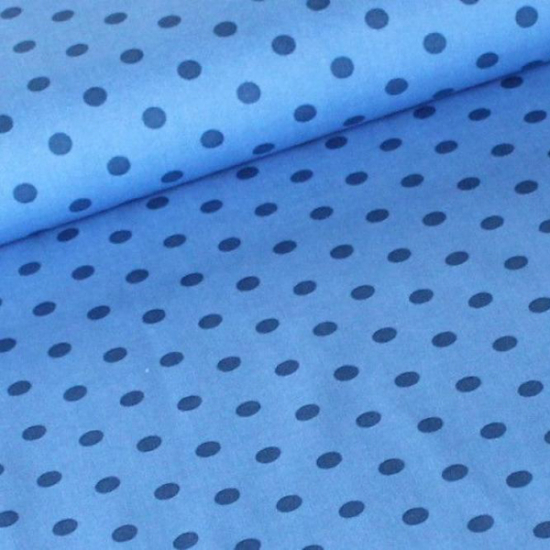 baumwollstoff in jeansfarben gemustert mit blauen punkten