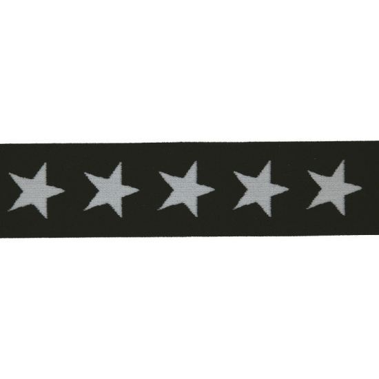 Gummiband mit einer Breite von ca. 40 mm in schwarz gemustert mit weissen sternen