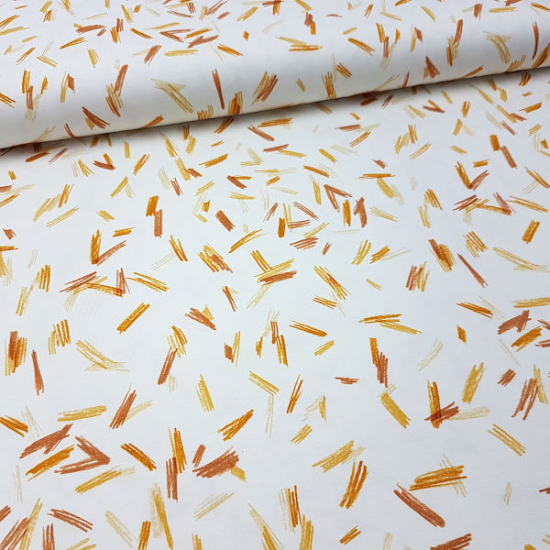 Family Fabrics in creme gemustert mit Farbstrichen in rost und senffarben im Digitaldruck