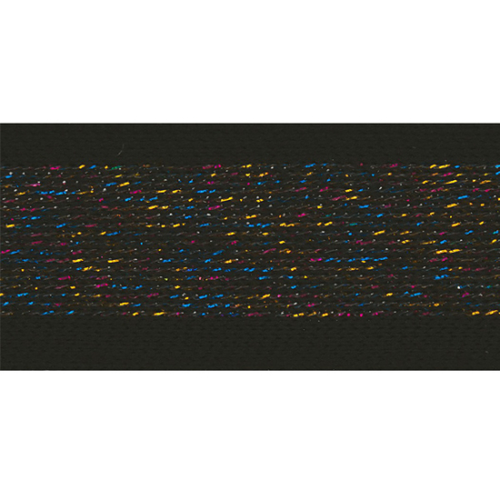 Galonband schwarz mit einer Breite von 30mm mit einem schwarzen Mittelstreifen und bunten glitzernden Lurexeffekt