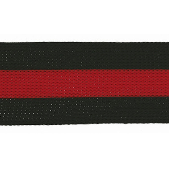 Galonband in marineblau mit einer Breite von 30mm gemustert mit roten Mittelstreifen