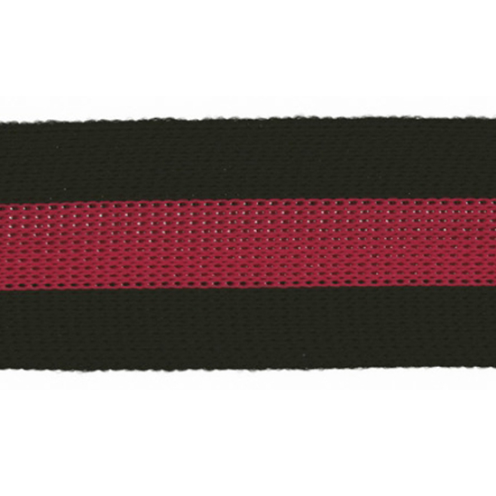 Galonband in schwarz mit einer Breite von 30mm gemustert mit Mittelstreifen in fuchsia
