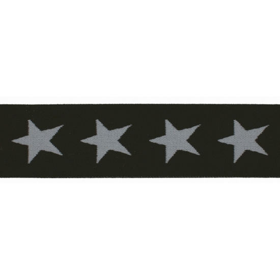 Gummiband mit einer Breite von ca. 40mm in schwarz gemustert mit grauen Sternen