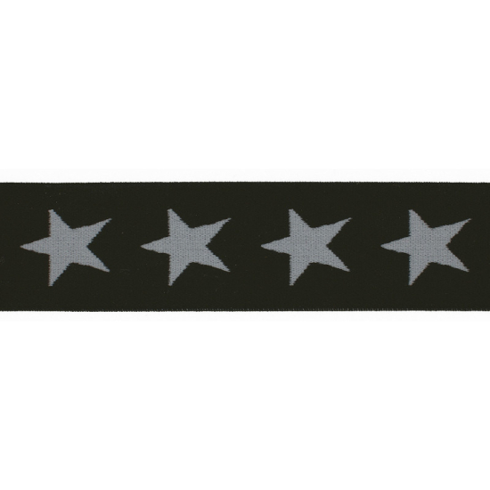 Gummiband mit einer Breite von ca. 40mm in schwarz gemustert mit grauen Sternen