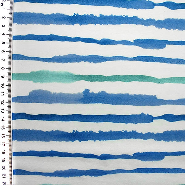 Baumwolljersey von HILCO in ecru gemustert mit Streifen im Digitaldruck aus der Stoffserie "organic océan".