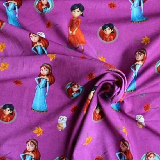 baumwolljersey in lila mit motiven aus der serie robin hood