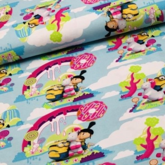 Baumwollstoff für Kinder mit Motiven von den Minions aus dem Film "Die Minions" und "Ich – Einfach unverbesserlich"