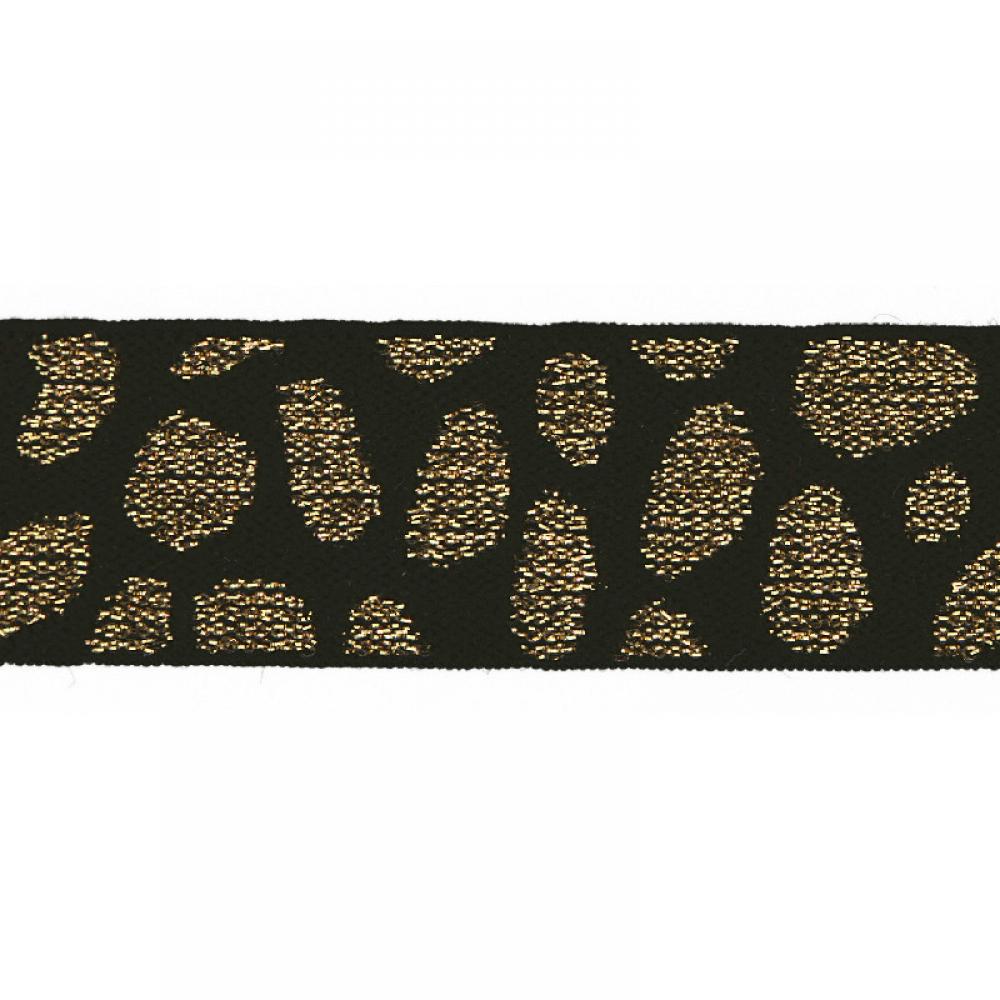 Lurexband in schwarz gemustert mit glitzerndern Leoprint aus Lurexgarn in gold