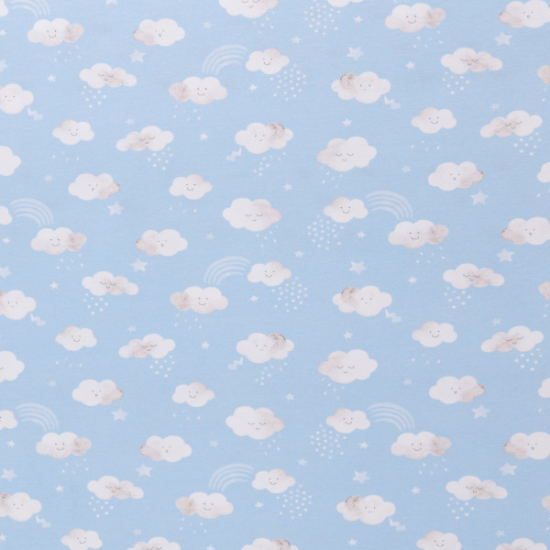 Baumwolljersey von Swafing in hellblau gemustert mit niedlichen Wolkenmotiven