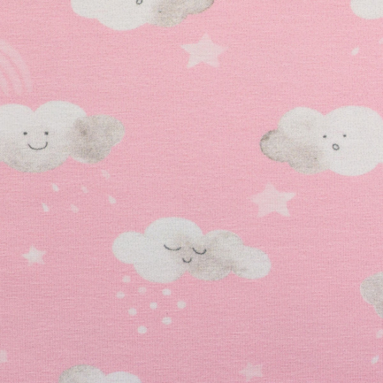 Baumwolljersey von Swafing in rosa gemustert mit niedlichen Wolkenmotiven