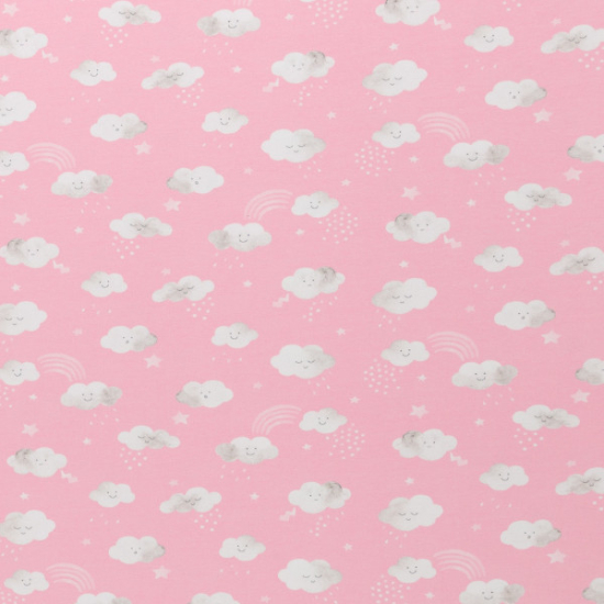 Baumwolljersey von Swafing in rosa gemustert mit niedlichen Wolkenmotiven