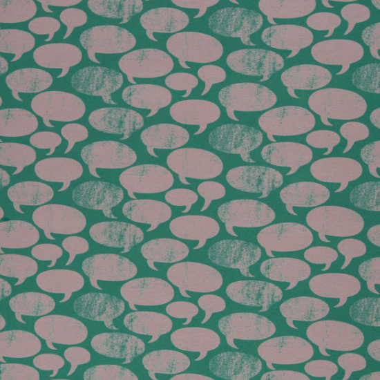Swafing in grün gemustert mit beigefarbenen Sprechblasen designed by Käselotti