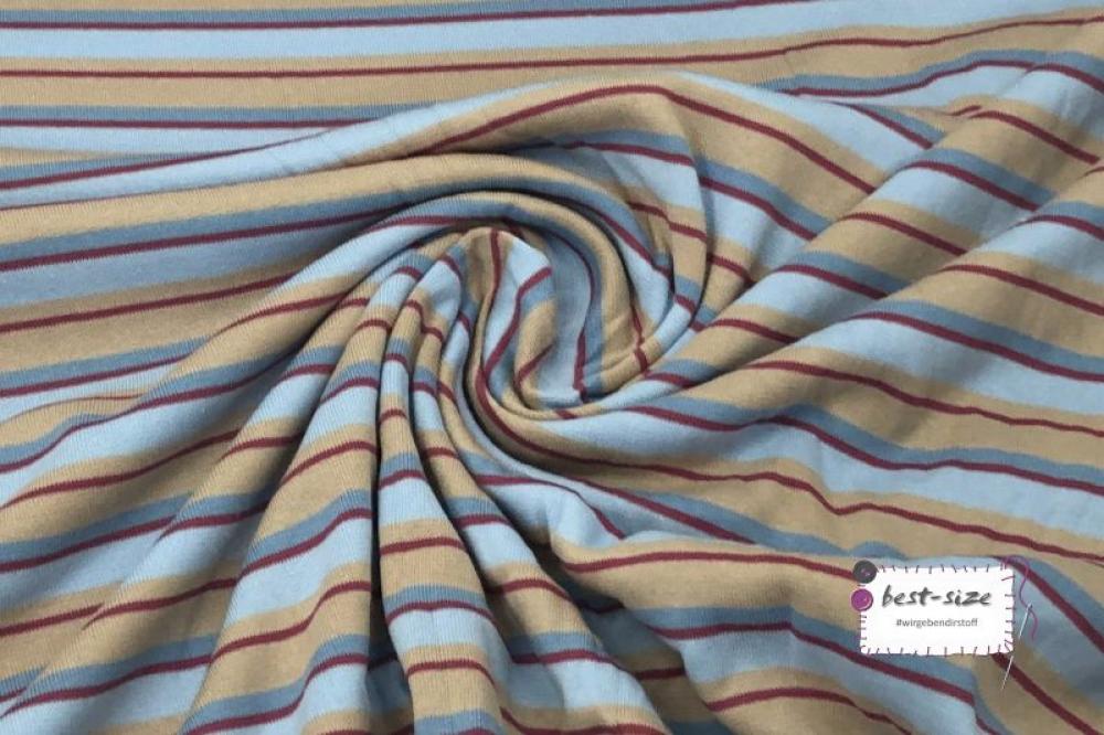 sweat mit streifen in beige, hellblau und dunkelrot