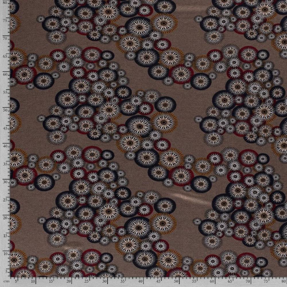 Viskosegemisch in taupe gemustert  mit abstrakten Blumenwellen