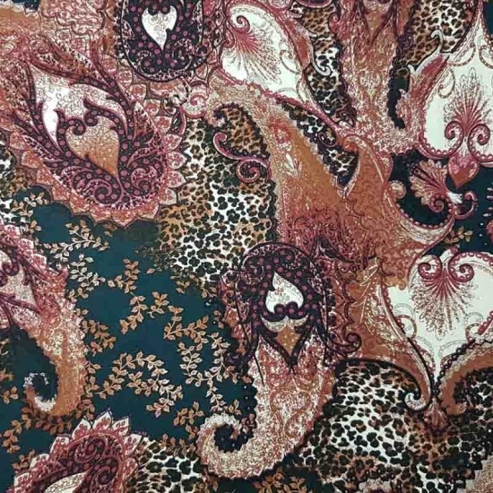 Viskosejersey gemustert mit paisley ornamente  in herzform