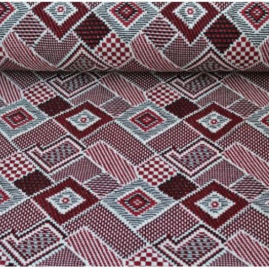 viskosestrick mit rautenmotiven und bausteinemuster in verschiedenen farben