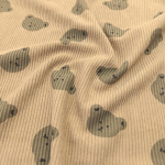 Baumwoll Cord Stretch Teddy Köpfe Beige